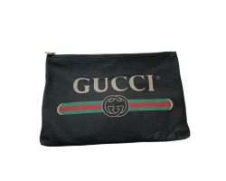 Gucci Pochette in pelle nera con logo